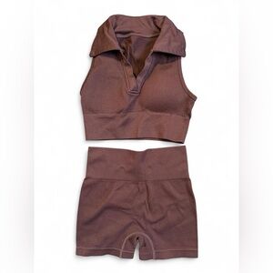 Seamless Brown Workout Set Scrunch Shorts Matching Set Size Small